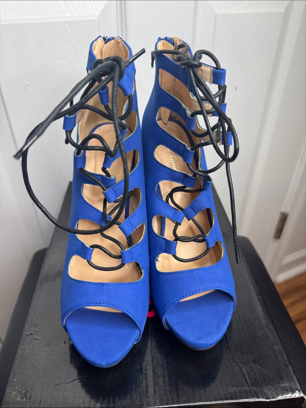 Blue Tie Up Strap Heel Stiletto Shoes by eye candie Size 8